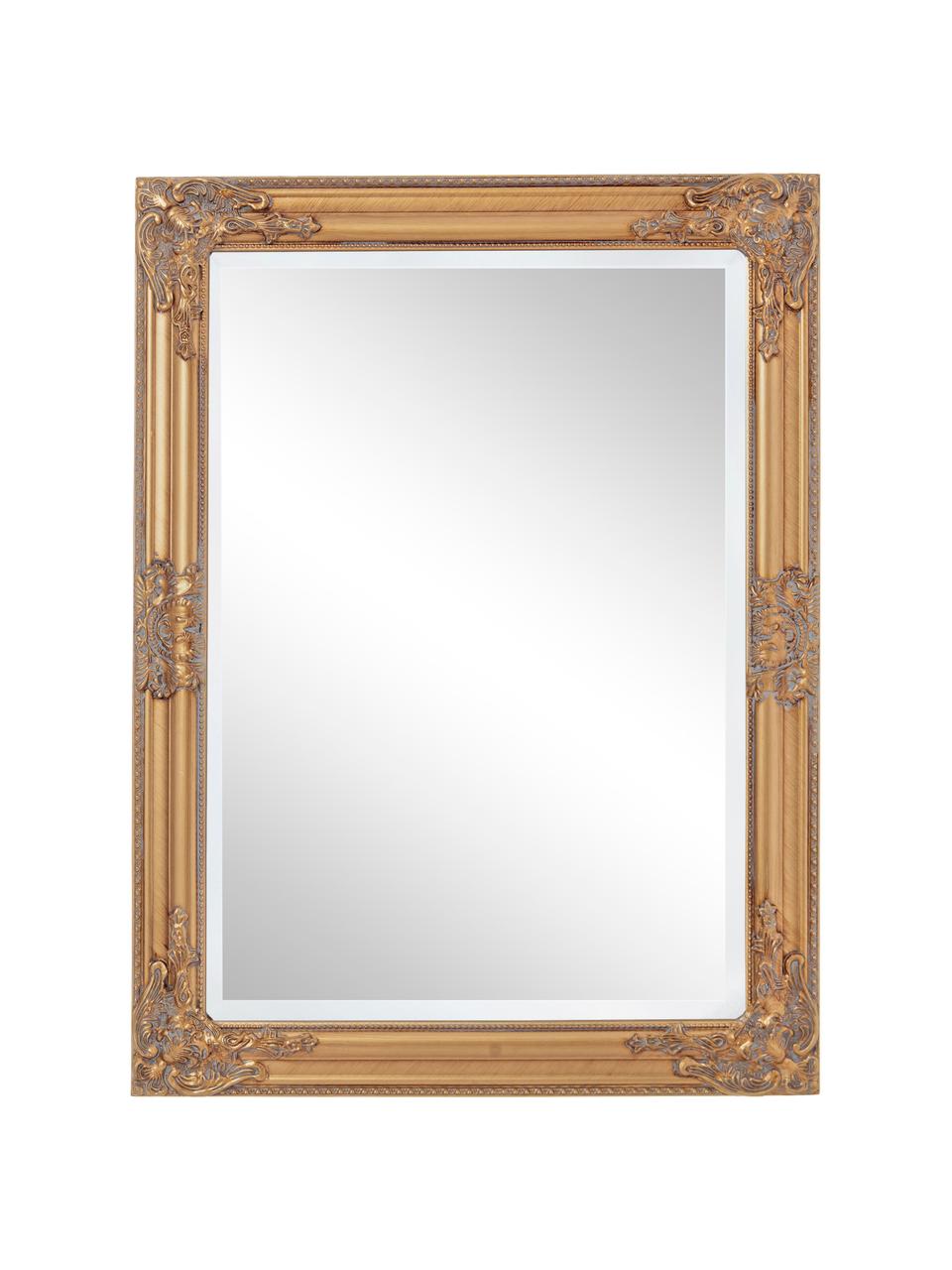 Eckiger Wandspiegel Miro mit goldenem Paulowniaholzrahmen, Rahmen: Paulowniaholz, beschichte, Spiegelfläche: Spiegelglas, Goldfarben, B 62 x H 82 cm