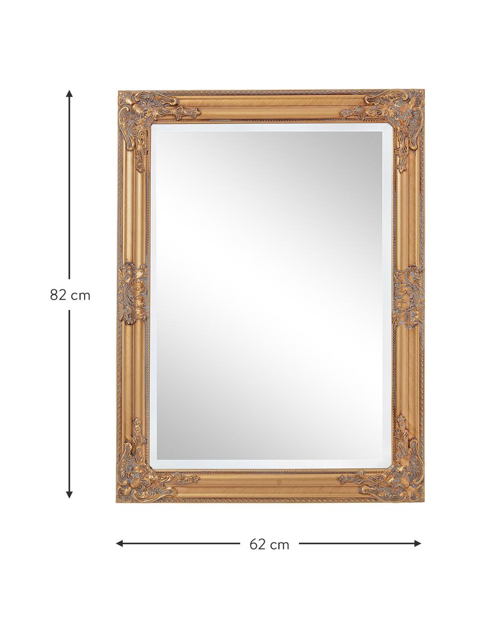 Eckiger Wandspiegel Miro mit goldenem Paulowniaholzrahmen, Rahmen: Paulowniaholz, beschichte, Spiegelfläche: Spiegelglas, Goldfarben, B 62 x H 82 cm