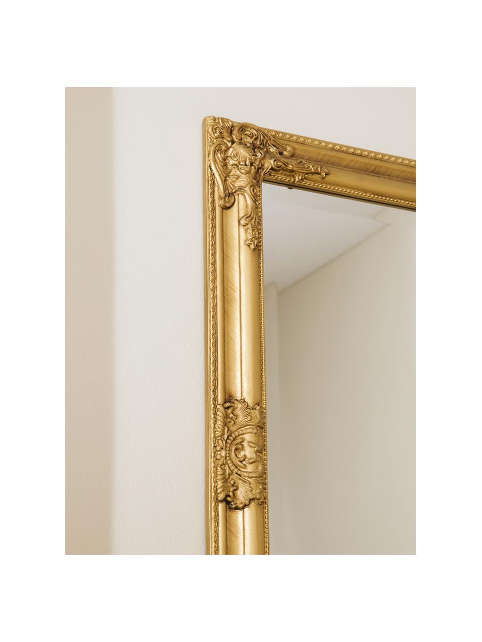 Specchio da parete con cornice dorata effetto vintage Miro, Cornice: legno di paulownia rivest, Superficie dello specchio: lastra di vetro, Dorato, Larg. 62 x Alt. 82 cm