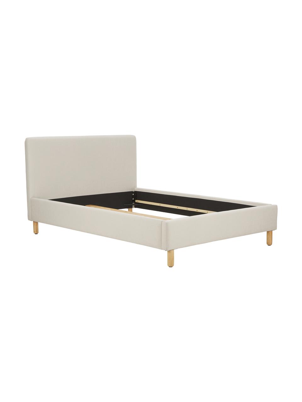 Cama tapizada Celeste, Estructura: madera de pino maciza, ma, Tapizado: poliéster (texturizado) A, Patas: madera maciza de caucho l, Tejido blanco crema, 160 x 200 cm