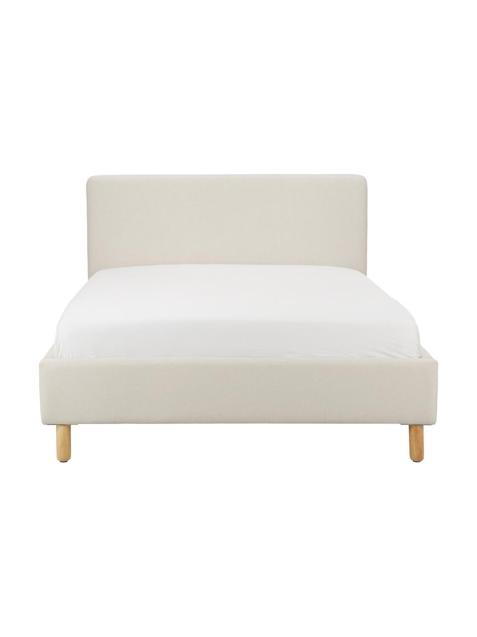 Letto imbottito in tessuto beige Celeste, Rivestimento: poliestere (tessuto strut, Piedini: legno di albero della gom, Tessuto bianco crema, 160 x 200 cm