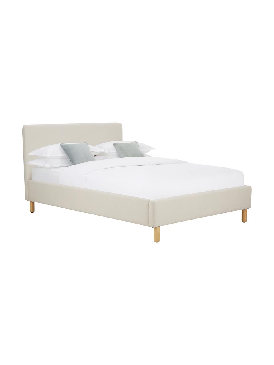 Cama tapizada Celeste, Estructura: madera de pino maciza, ma, Tapizado: poliéster (texturizado) A, Patas: madera maciza de caucho l, Tejido blanco crema, 160 x 200 cm