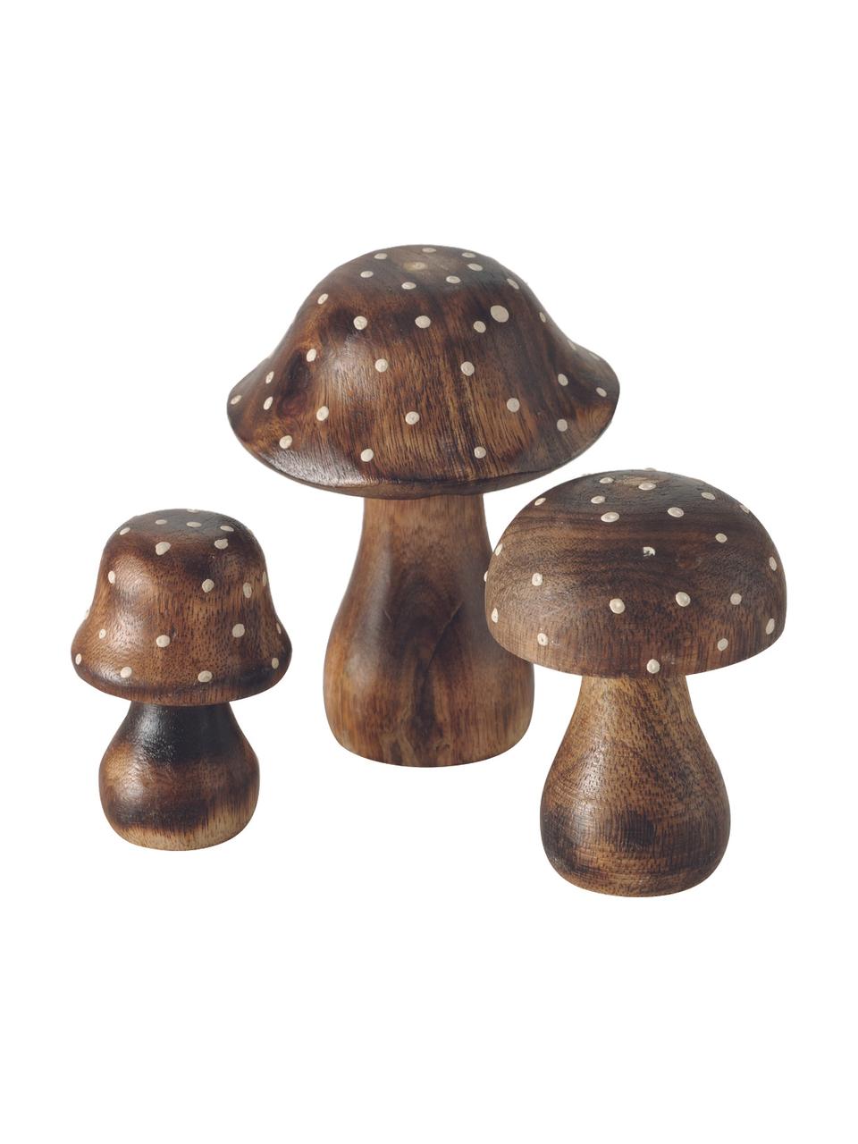 Champignons décoratifs en bois Pucky, 3 élém., Bois, Brun, blanc, Lot de différentes tailles