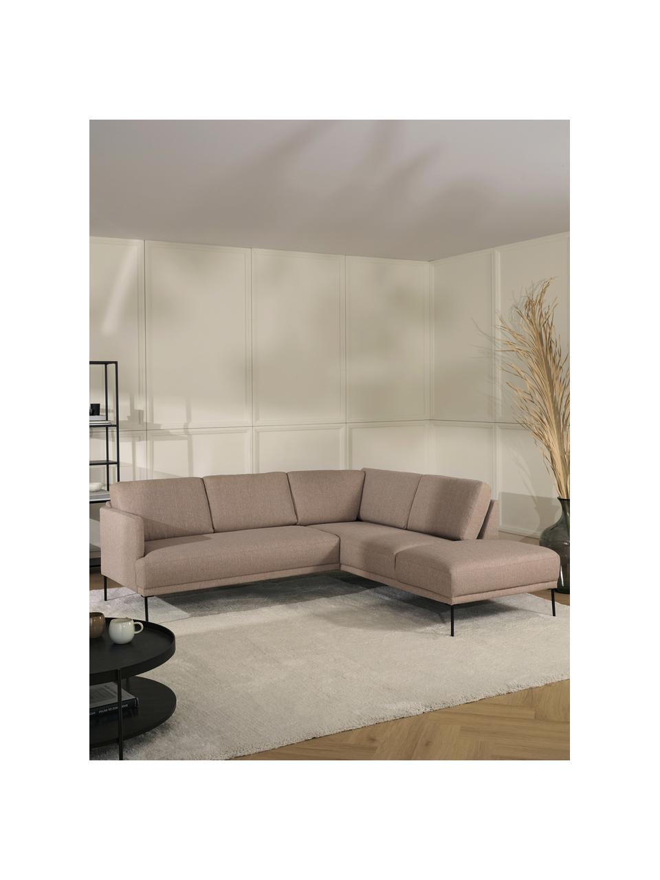 Sofa narożna z metalowymi nogami Fluente, Tapicerka: 100% poliester Dzięki tka, Stelaż: lite drewno sosnowe z cer, Nogi: metal malowany proszkowo, Taupe tkanina, S 221 x G 200 cm, prawostronna