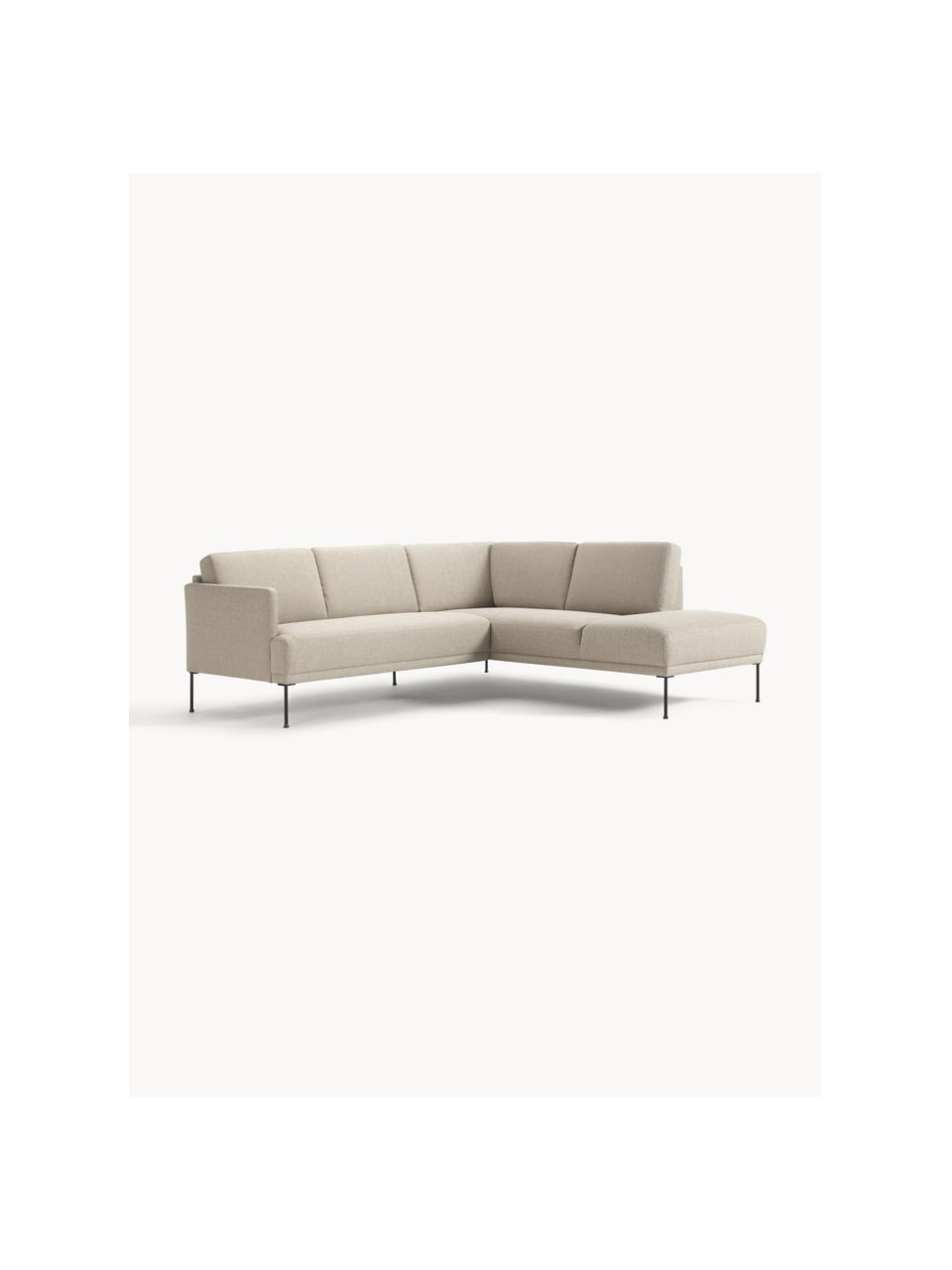 Sofa narożna Fluente, Tapicerka: 100% poliester Dzięki tka, Stelaż: lite drewno sosnowe, Nogi: metal malowany proszkowo , Beżowa tkanina, S 221 x G 200 cm, prawostronna