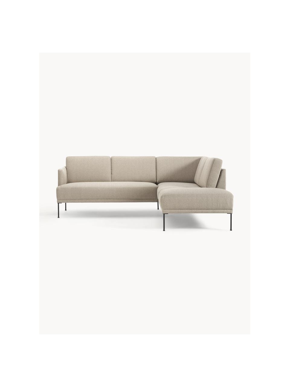 Sofa narożna Fluente, Tapicerka: 100% poliester Dzięki tka, Stelaż: lite drewno sosnowe, Nogi: metal malowany proszkowo , Beżowa tkanina, S 221 x G 200 cm, prawostronna