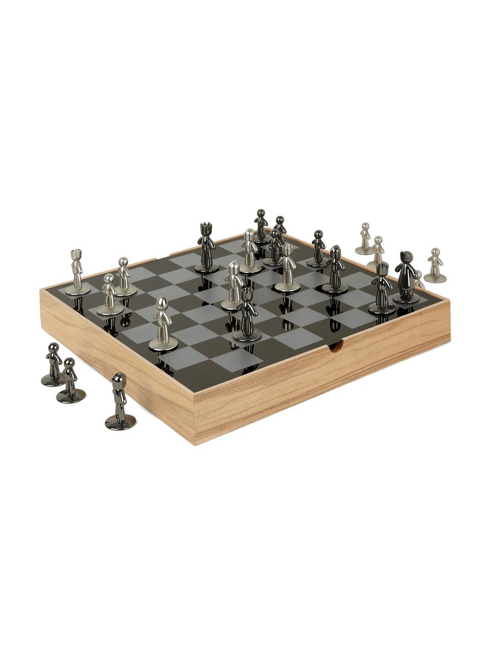 Juego de ajedrez Buddy, 33 pzas., Caja: madera de fresno, Caja: fresno Tablero de ajedrez: titanio Figuras: níquel, titanio, An 33 x Al 4 cm