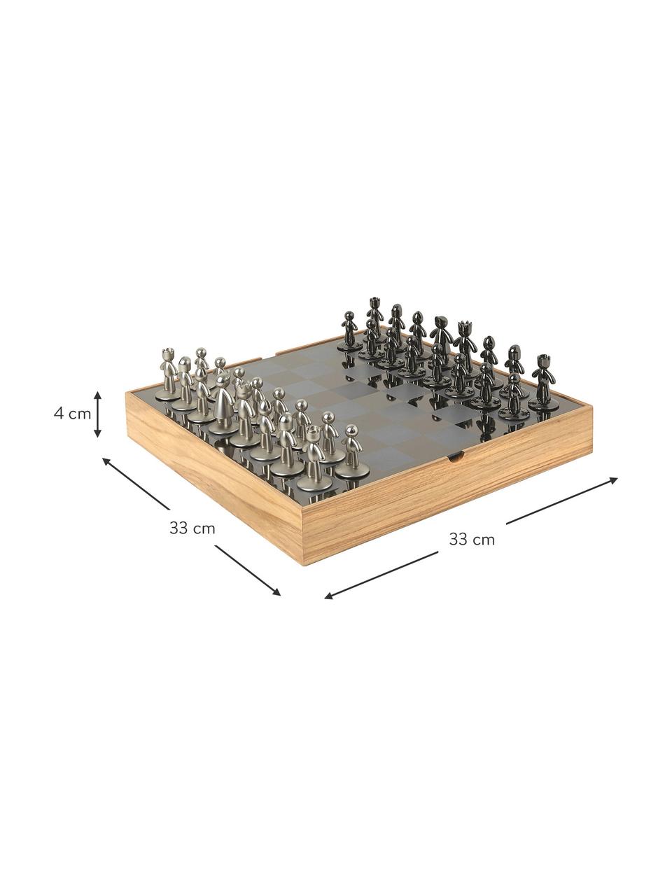 Hra šachy Buddy, 33 dílů, Jasanové dřevo, šedá, stříbrná, Š 33 cm, V 4 cm