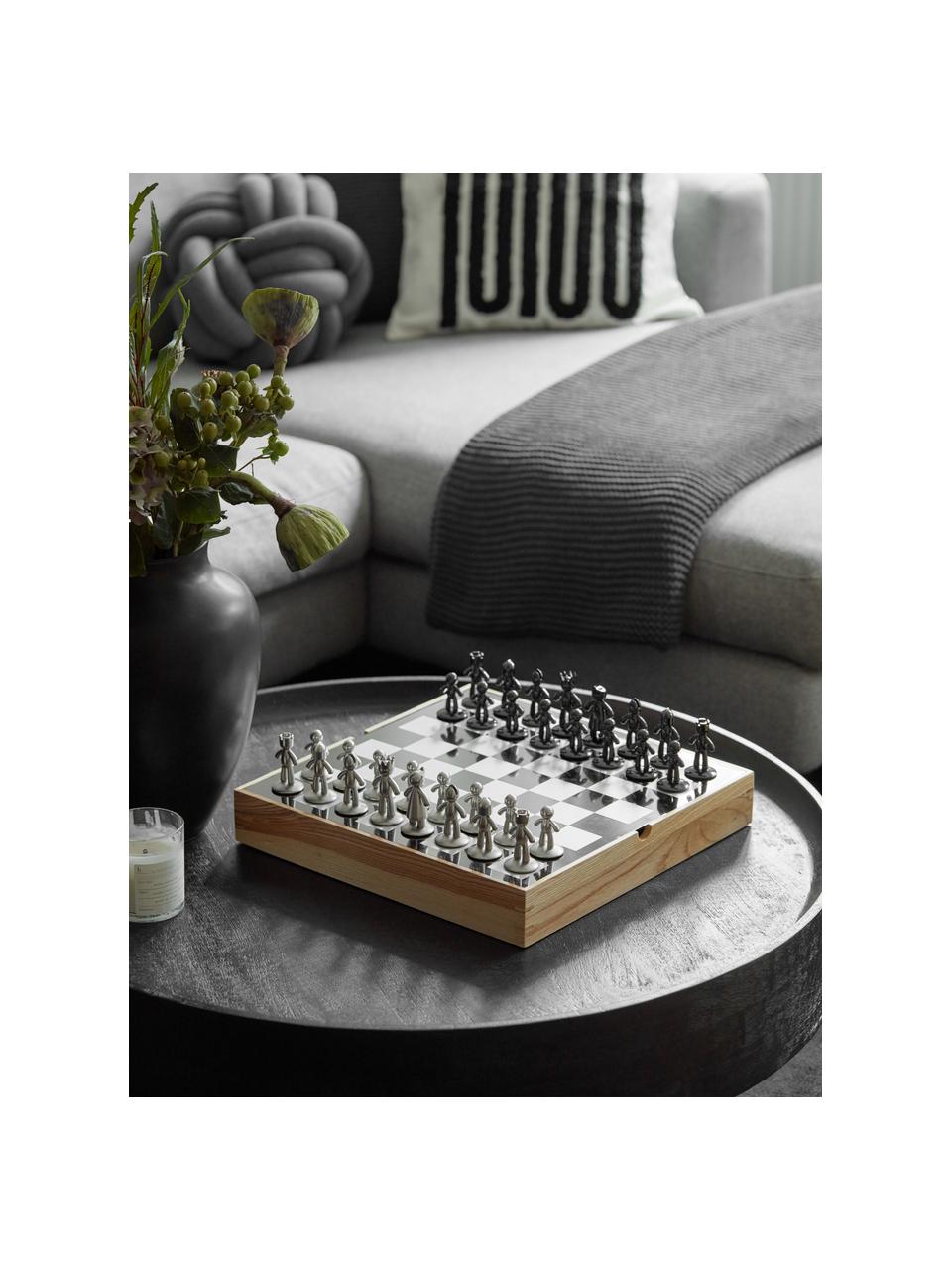Hra šachy Buddy, 33 dílů, Černá, stříbrná, světlé dřevo, Š 33 cm, V 4 cm