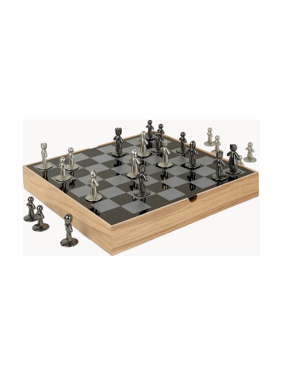 Hra šachy Buddy, 33 dielov, Čierna, odtiene striebornej, jaseňové drevo, Š 33 x V 4 cm