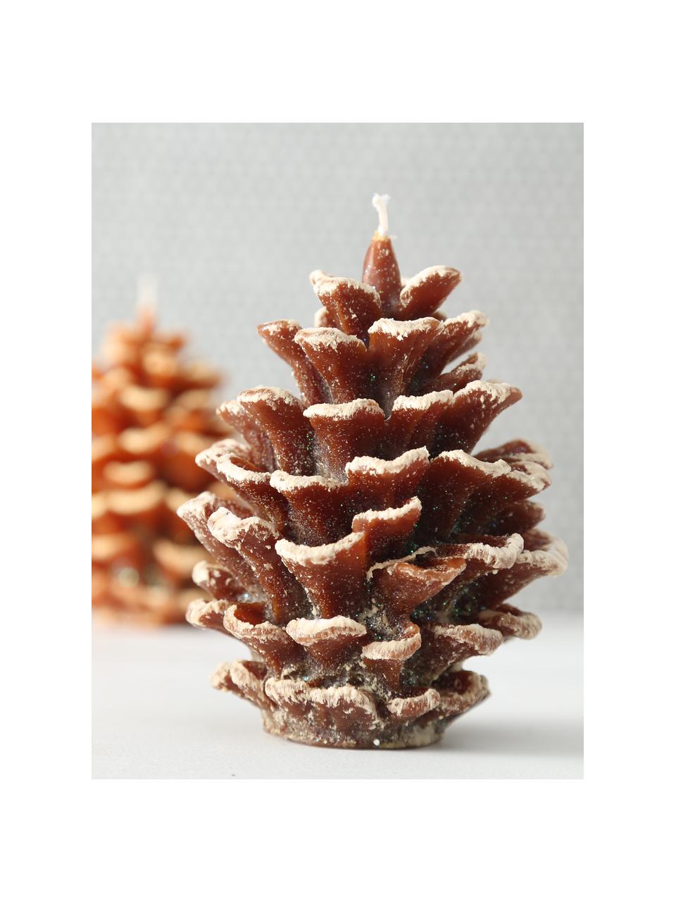 Bougie décorative Noël Pine, 2 élém., Cire, Tons bruns, Ø 10 x haut. 14 cm