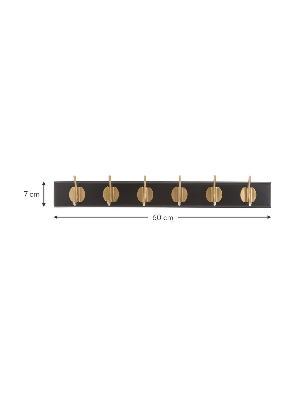 Perchero de pared de madera Edgy, 6 ganchos, Barra: tablero de fibras de dens, Negro, dorado, An 60 x Al 7 cm