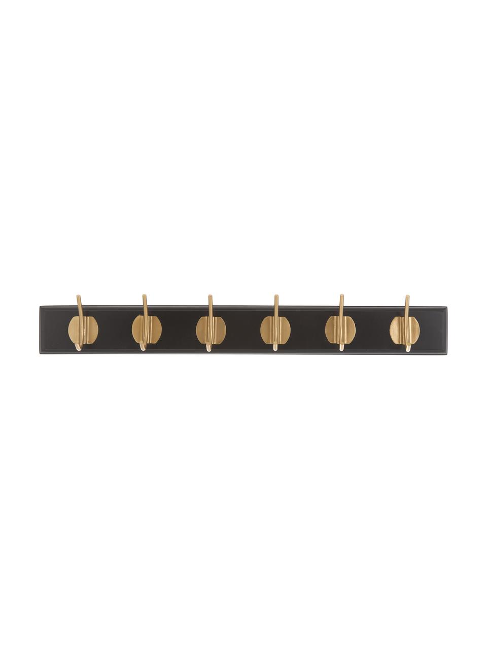 Appendiabiti da parete in legno con 6 ganci Edgy, Asta: pannello di fibra a media, Nero, dorato, Larg. 60 x Alt. 7 cm