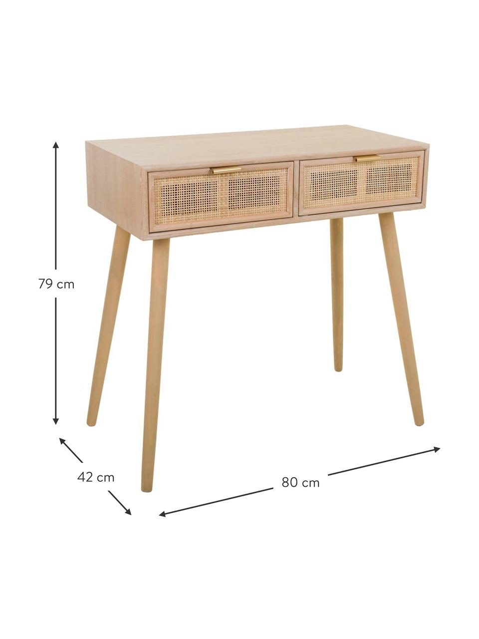 Wandtafel Cayetana van hout, Frame: gefineerd MDF, Handvatten: metaal, Poten: gelakt bamboehout, Bruin, hout, B 80 cm x H 79 cm