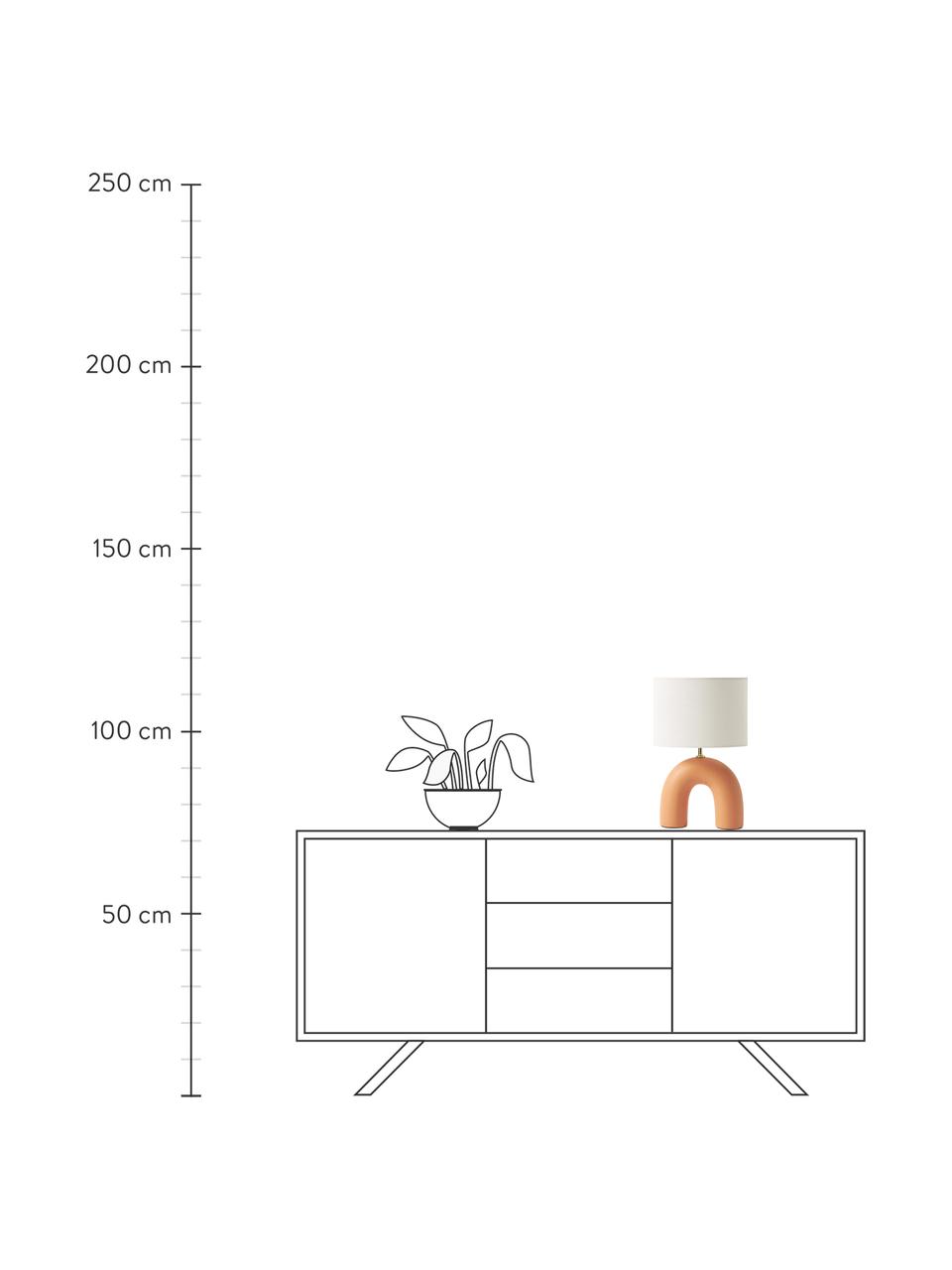 Tafellamp Wesley met ovalem lampenkap en keramische voet, Lampenkap: linnen, Lampvoet: keramiek, Wit, oranje, Ø 43 x H 42 cm