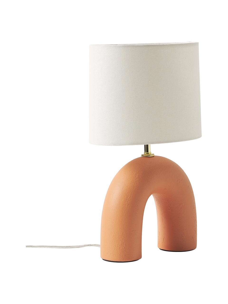 Stolní lampa s oválným stínidlem a keramickou podstavou Wesley, Bílá, oranžová, Ø 43 cm, V 42 cm
