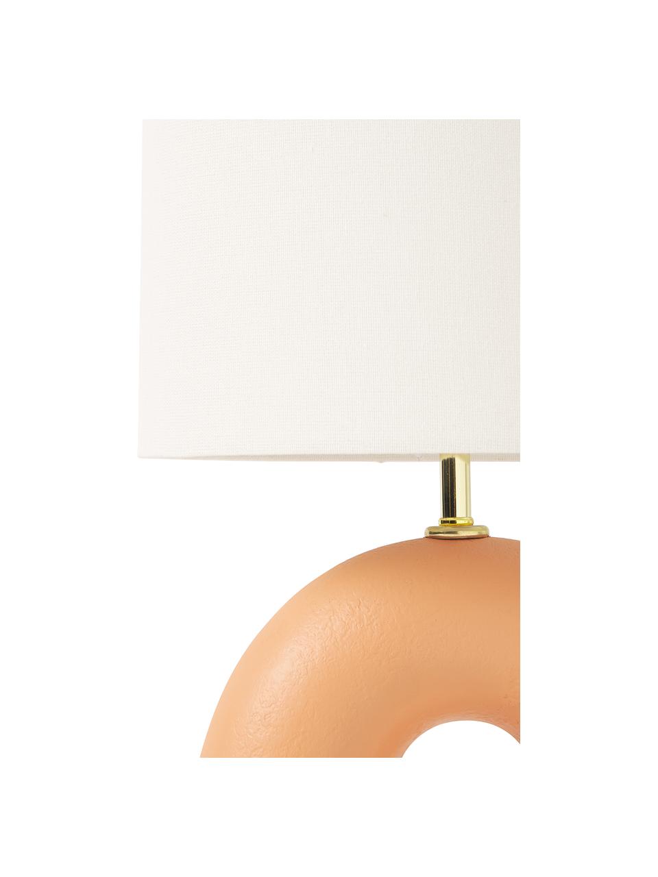 Tafellamp Wesley met ovalem lampenkap en keramische voet, Lampenkap: linnen, Lampvoet: keramiek, Wit, oranje, Ø 43 x H 42 cm