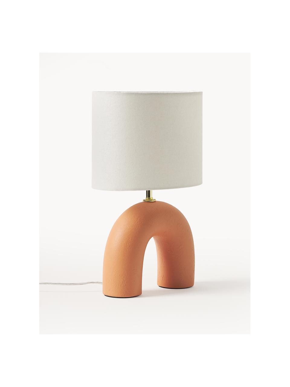 Stolní lampa s oválným stínidlem a keramickou podstavou Wesley, Bílá, oranžová, Ø 43 cm, V 42 cm