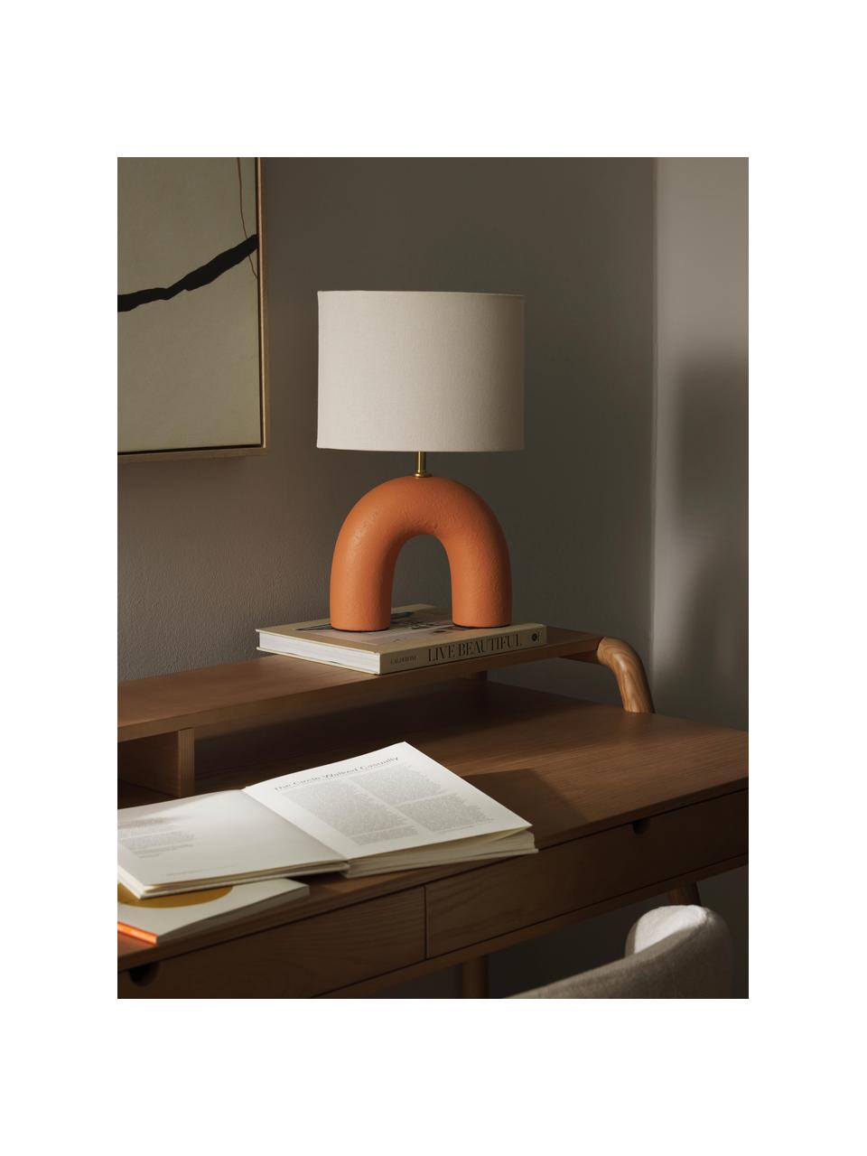 Lámpara de mesa de cerámica Wesley, Pantalla: lino, Estructura: metal recubierto, Cable: plástico, Blanco, naranja, Ø 43 x Al 42 cm