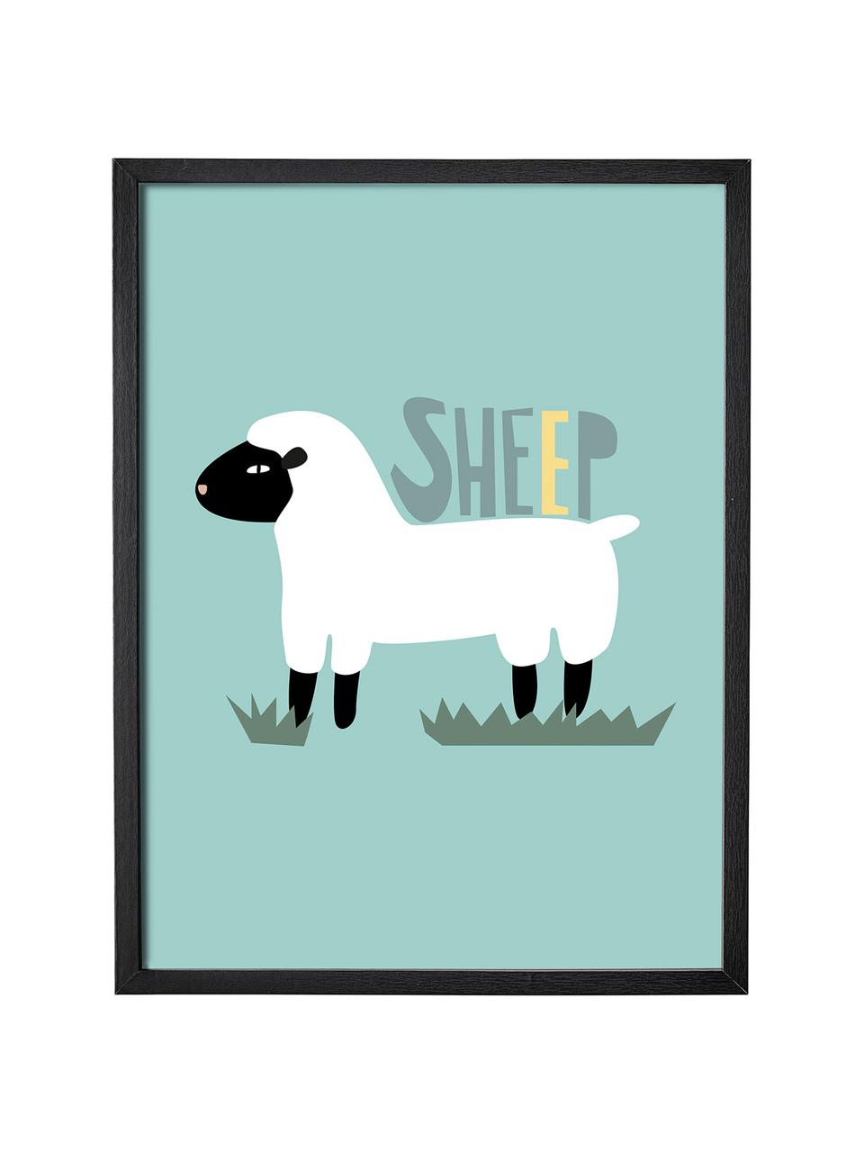 Ilustración enmarcada Sheep, Estructura: tablero de fibras de dens, Verde, An 35 x Al 45 cm