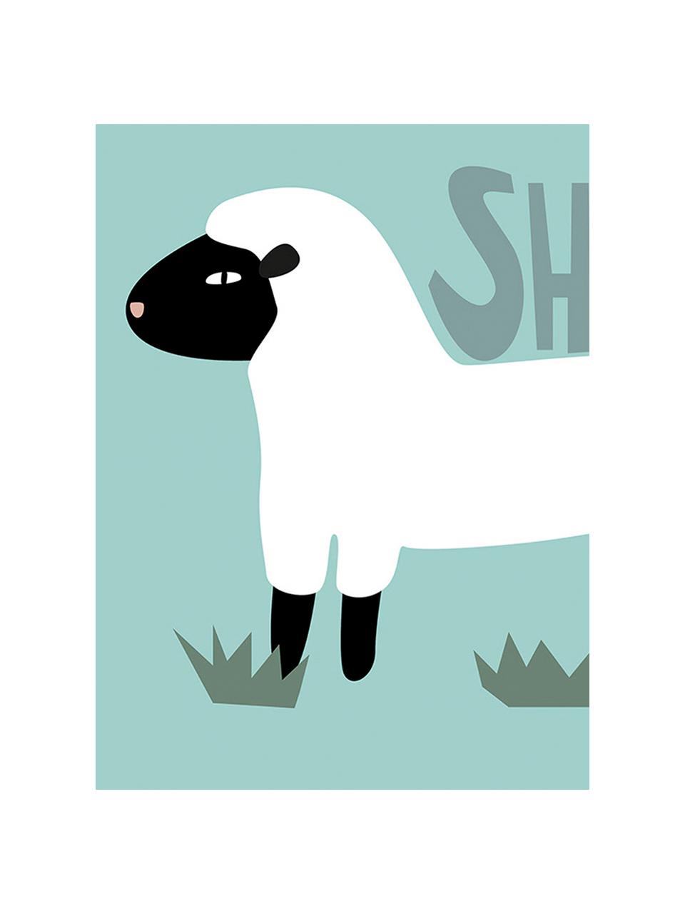 Immagine incorniciata Sheep, Immagine: carta, Cornice: pannello di fibra a media, Verde, Larg. 35 x Alt. 45 cm
