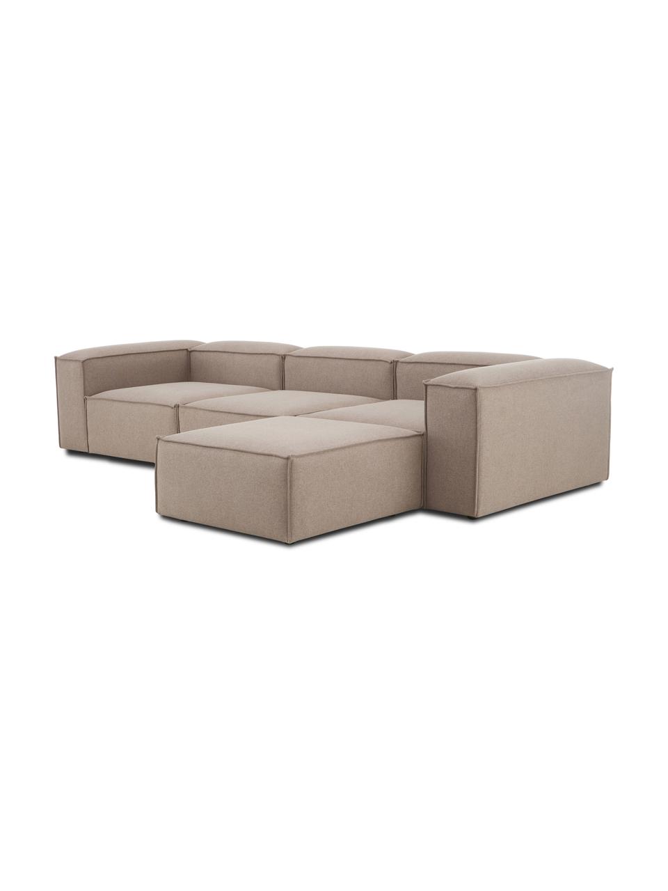 Canapé d'angle modulable 4 places avec pouf Lennon, Tissu brun, larg. 327 x prof. 207 cm