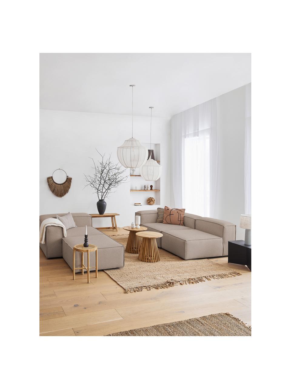 Sofa modułowa z pufem Lennon (4-osobowa), Tapicerka: 100% poliester Dzięki tka, Stelaż: lite drewno sosnowe z cer, Nogi: tworzywo sztuczne, Brązowa tkanina, S 327 x G 207 cm