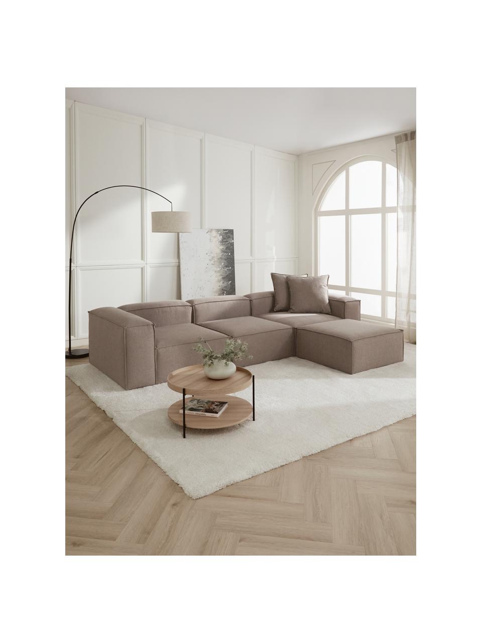 Canapé d'angle modulable 4 places avec tabouret Lennon, Tissu brun, larg. 327 x prof. 207 cm