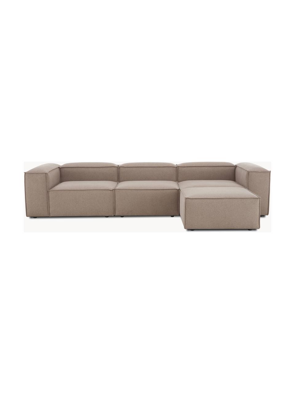 Modulares Sofa Lennon (4-Sitzer) mit Hocker, Bezug: 100 % Polyester Der strap, Gestell: Massives Kiefernholz FSC-, Füße: Kunststoff, Webstoff Taupe, B 327 x T 207 cm