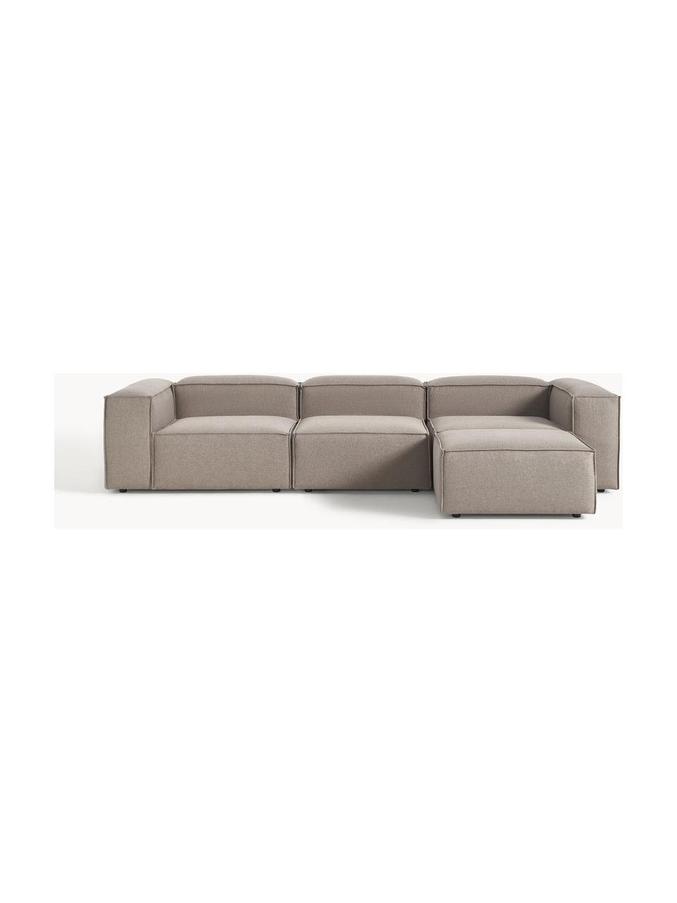 Modulares Sofa Lennon (4-Sitzer) mit Hocker (links/rechts), Bezug: 100 % Polyester Der strap, Gestell: Massives Kiefernholz, Spe, Webstoff Taupe, B 329 x T 207 cm