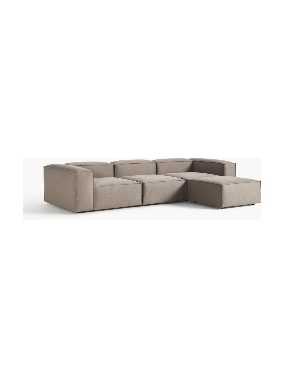 Modulares Sofa Lennon (4-Sitzer) mit Hocker (links/rechts), Bezug: 100 % Polyester Der strap, Gestell: Massives Kiefernholz, Spe, Webstoff Taupe, B 329 x T 207 cm