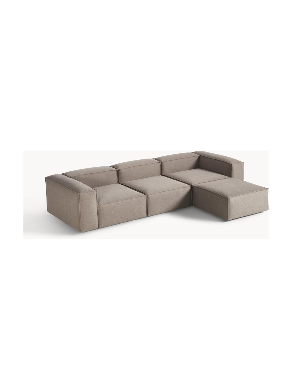 Modulaire bank Lennon (4-zits) met kruk, Bekleding: 100% polyester De slijtva, Frame: massief grenenhout, multi, Poten: kunststof Dit product is , Geweven stof taupe, B 327 x H 207 cm