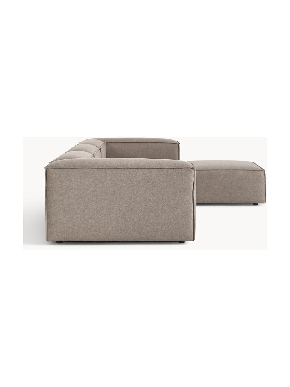 Modulares Sofa Lennon (4-Sitzer) mit Hocker, Bezug: 100 % Polyester Der strap, Gestell: Massives Kiefernholz, Spe, Füße: Kunststoff Dieses Produkt, Webstoff Taupe, B 327 x T 207 cm