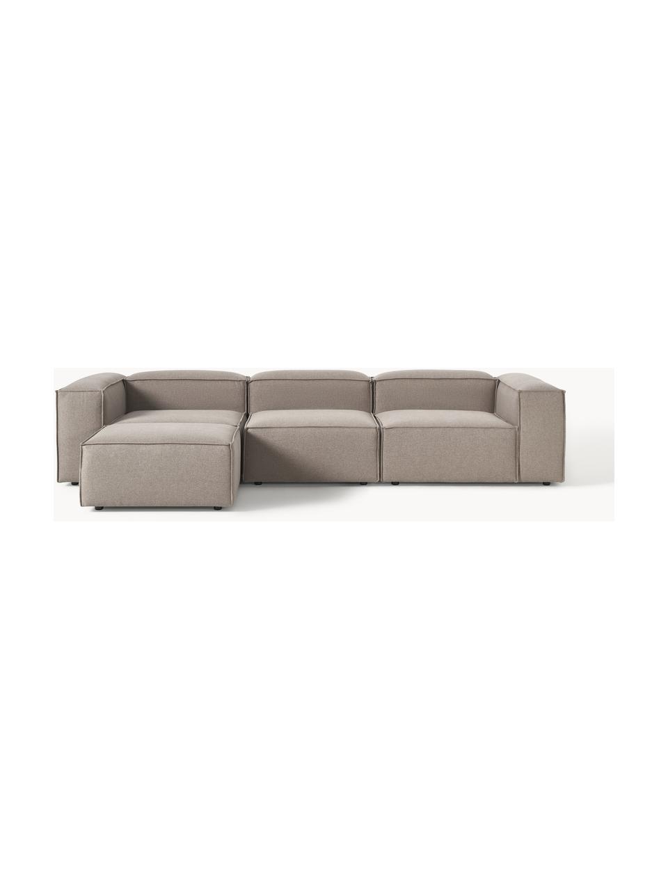 Modulares Sofa Lennon (4-Sitzer) mit Hocker (links/rechts), Bezug: 100 % Polyester Der strap, Gestell: Massives Kiefernholz, Spe, Webstoff Taupe, B 329 x T 207 cm