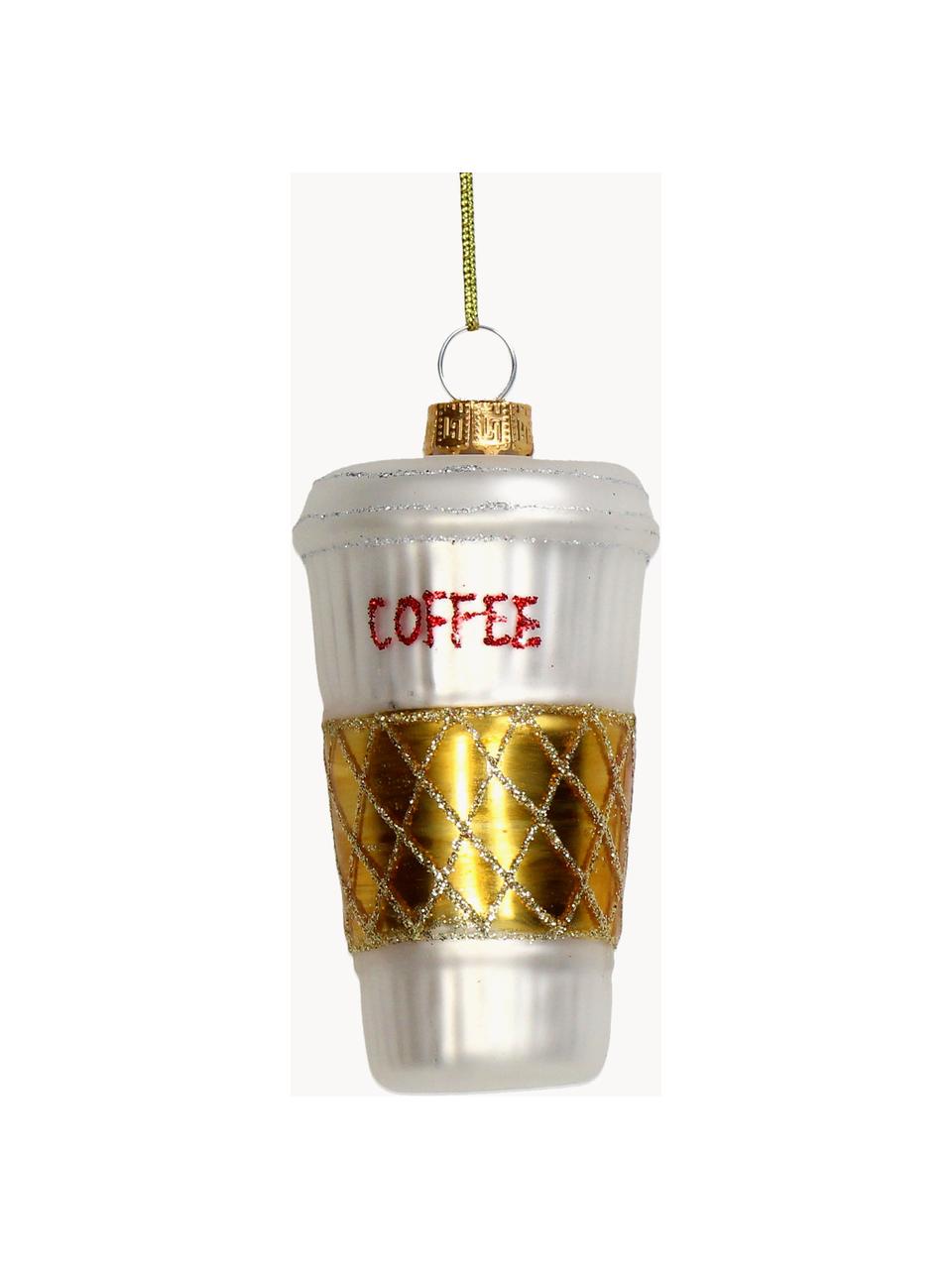 Ozdoba choinkowa Coffee To Go, Szkło, Odcienie złotego, biały, Ø 5 x W 9 cm