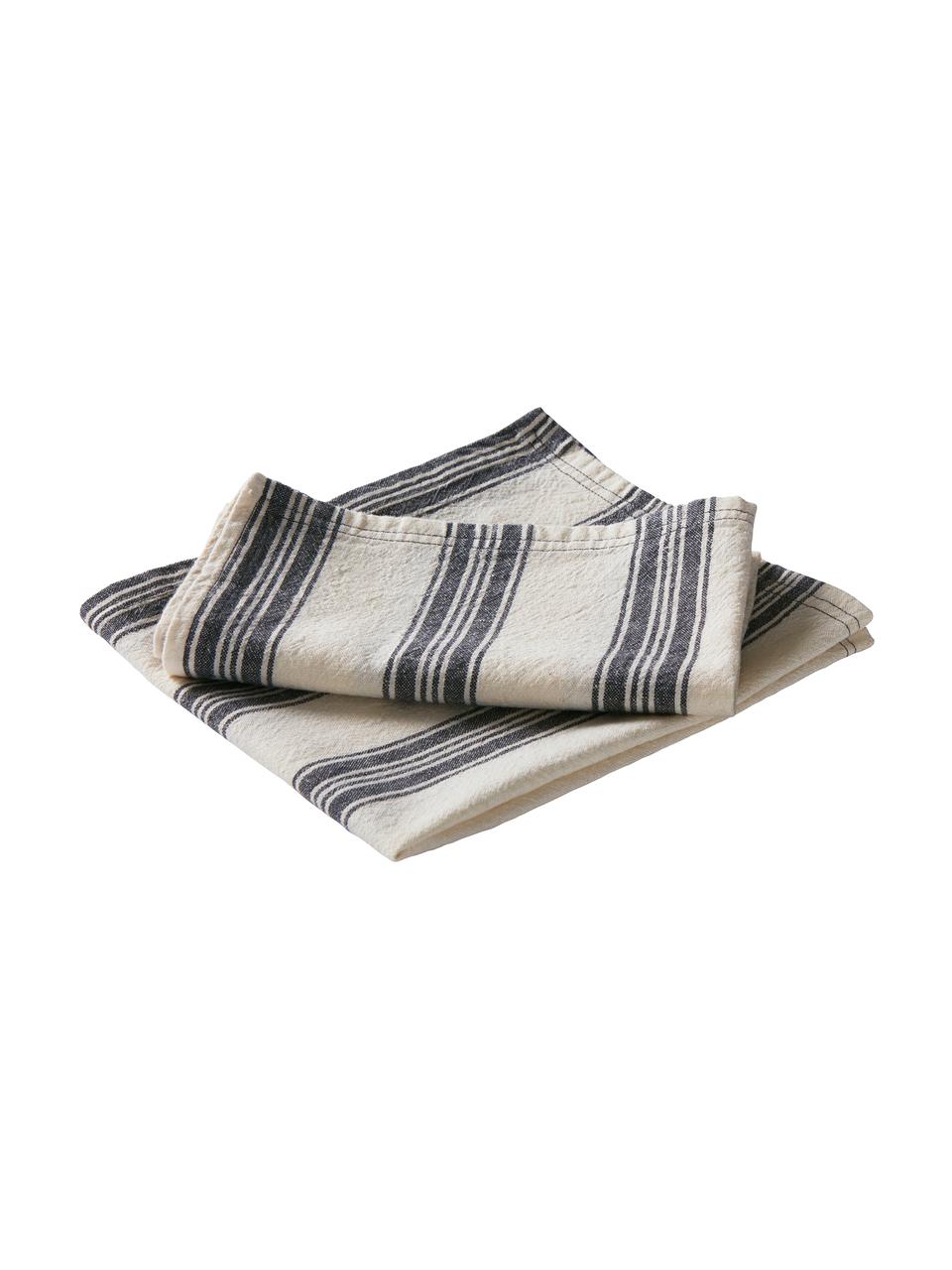 Servetten Abigail, 2 stuks, 80% katoen, 20% linnen, Gebroken wit, blauw, 45 x 45 cm