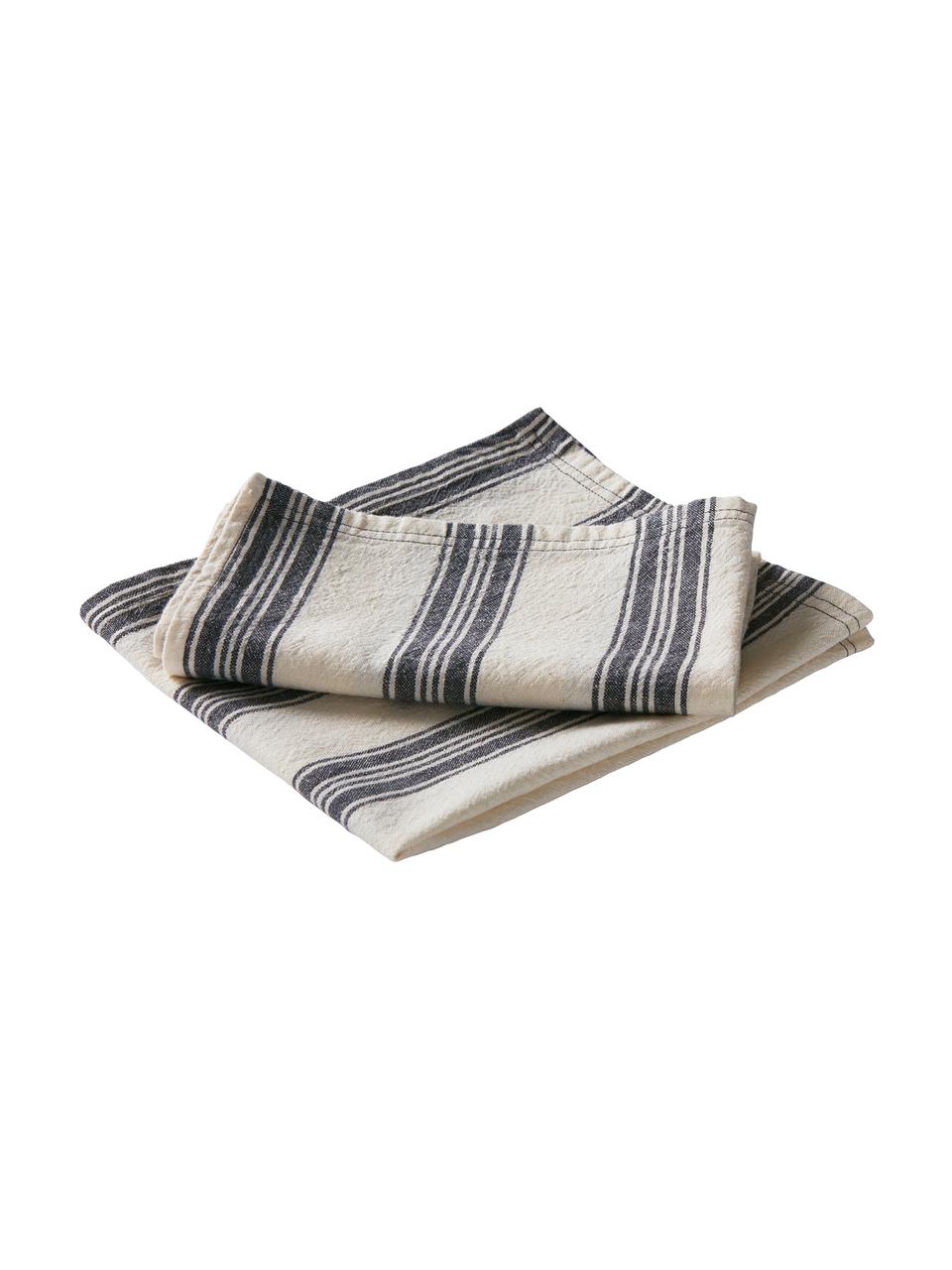 Serviettes de table en coton/lin Abigail, 2 pièces, Blanc cassé, bleu