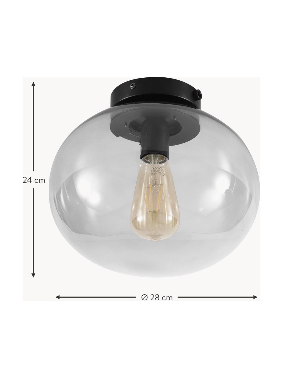 Kleine plafondlamp Alton van glas, Lampenkap: getint glas, Zwart, grijs, Ø 28 x H 24 cm