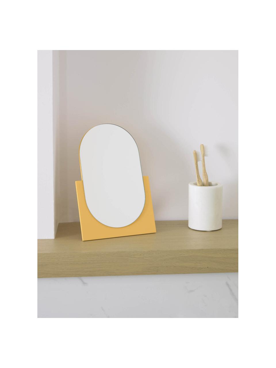 Ovale make-up spiegel Mica met een geel houten frame, Frame: gecoat MDF, Geel, B 17 cm x H 25 cm