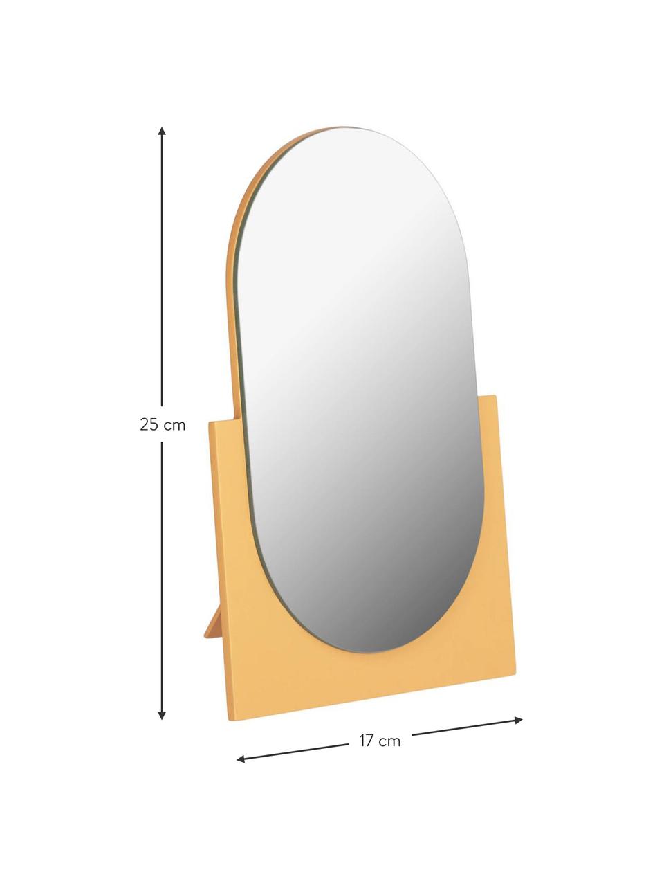 Ovale make-up spiegel Mica met een geel houten frame, Frame: gecoat MDF, Geel, B 17 cm x H 25 cm