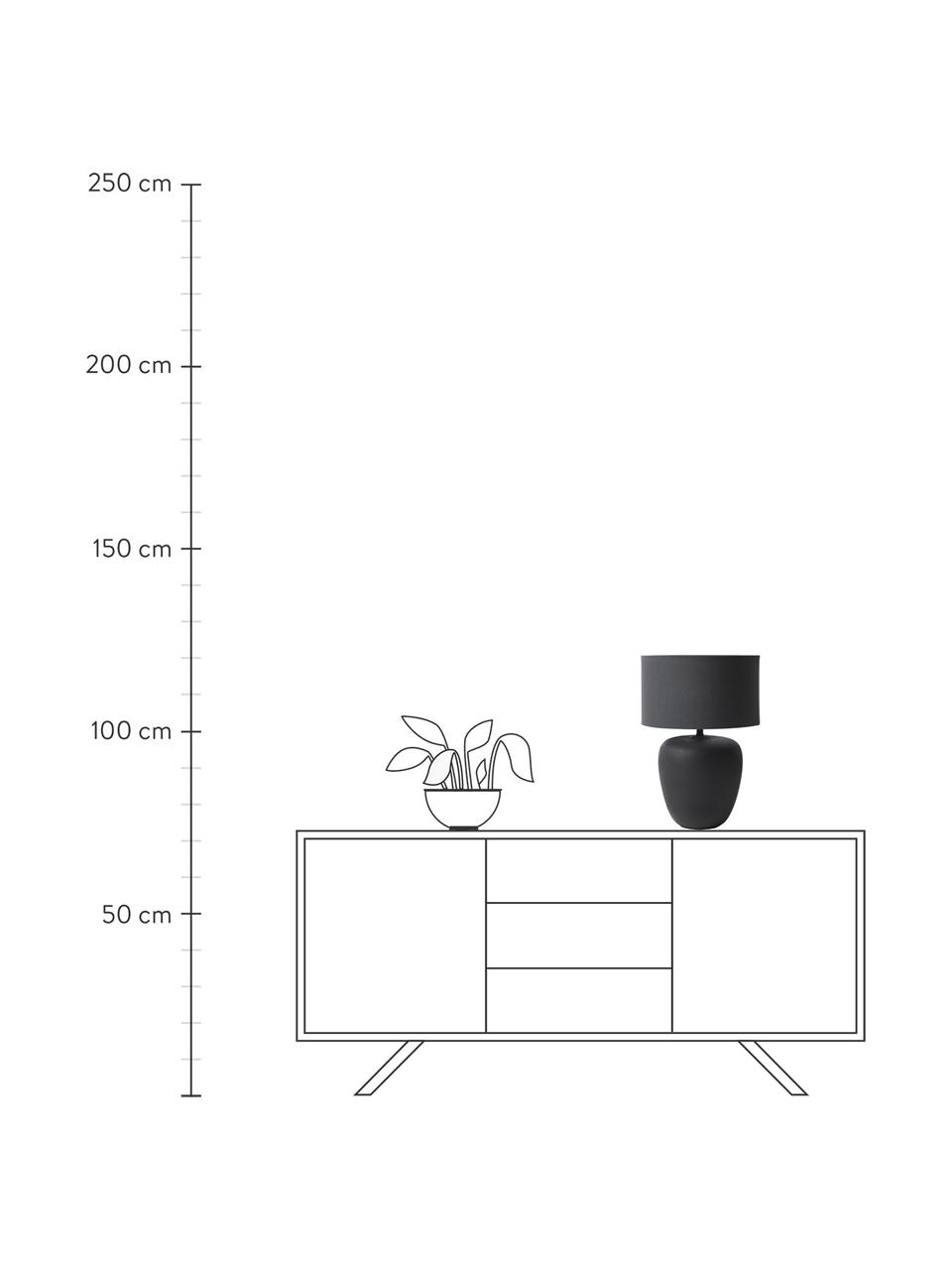 Lámpara de mesa grande de cerámica Eileen, Pantalla: lino (100% poliéster), Cable: cubierto en tela, Negro mate, Ø 33 x Al 48 cm
