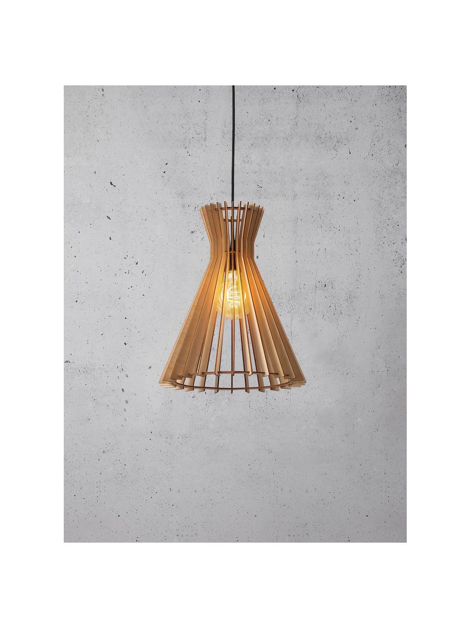Lampa wisząca w stylu boho z drewna Groa, Beżowy, Ø 34 x W 41 cm
