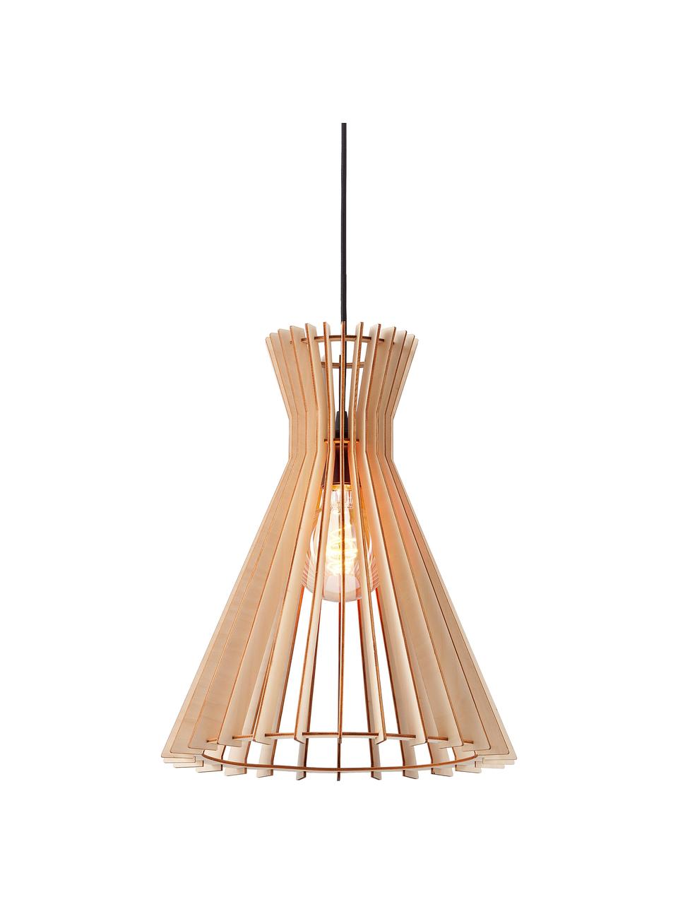 Boho hanglamp Groa van hout, Lampenkap: hout, Baldakijn: gecoat metaal, Beige, Ø 34 x H 41 cm