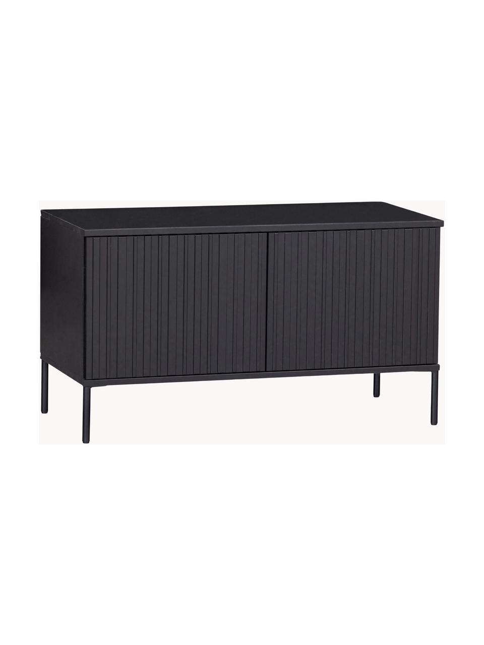 Meuble TV en pin cannelé Avourio, 2 portes, Bois de pin noir, larg. 100 x haut. 56 cm