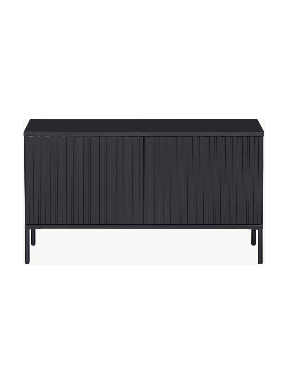 Mueble TV de madera de pino Avourio, 2 puertas, Estructura: madera de pino, Patas: metal recubierto Este pro, Madera de pino negra, An 100 x Al 56 cm