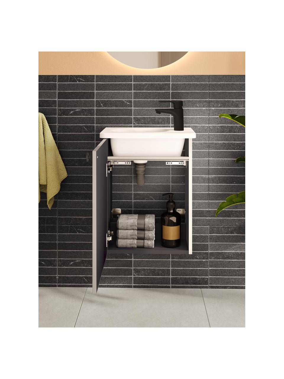 Lavabo con mobiletto Emil, larg. 45 cm, sinistra, Maniglie: metallo rivestito, Grigio chiaro, Larg. 45 x Alt. 58 cm