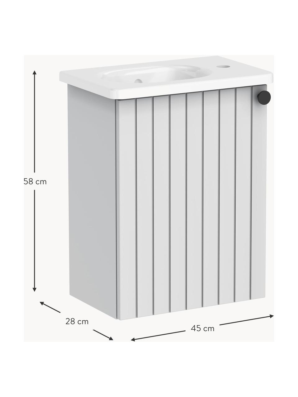 Wastafel met onderkast Emil, B 45 cm, links, Handvatten: gecoat metaal, Lichtgrijs, B 45 x H 58 cm