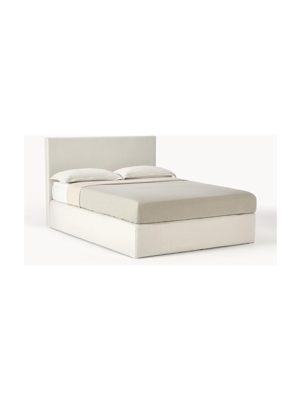 Cama continental Eliza, Tapizado: 100% poliéster Alta resis, Patas: plástico, Tejido blanco crema, An 140 x L 200 cm, dureza H2