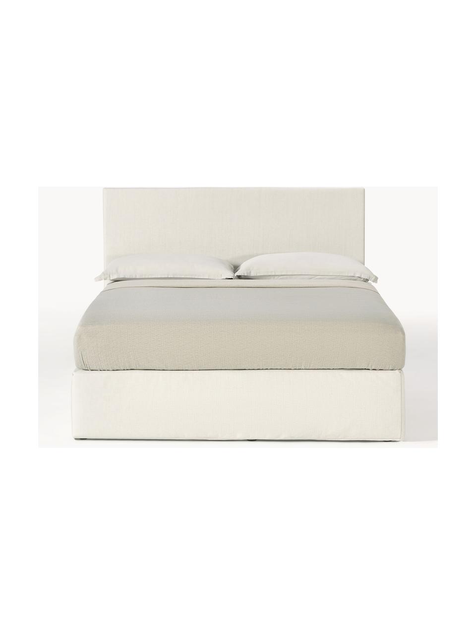 Cama continental Eliza, Tapizado: 100% poliéster Alta resis, Patas: plástico, Tejido blanco crema, An 140 x L 200 cm, dureza H2