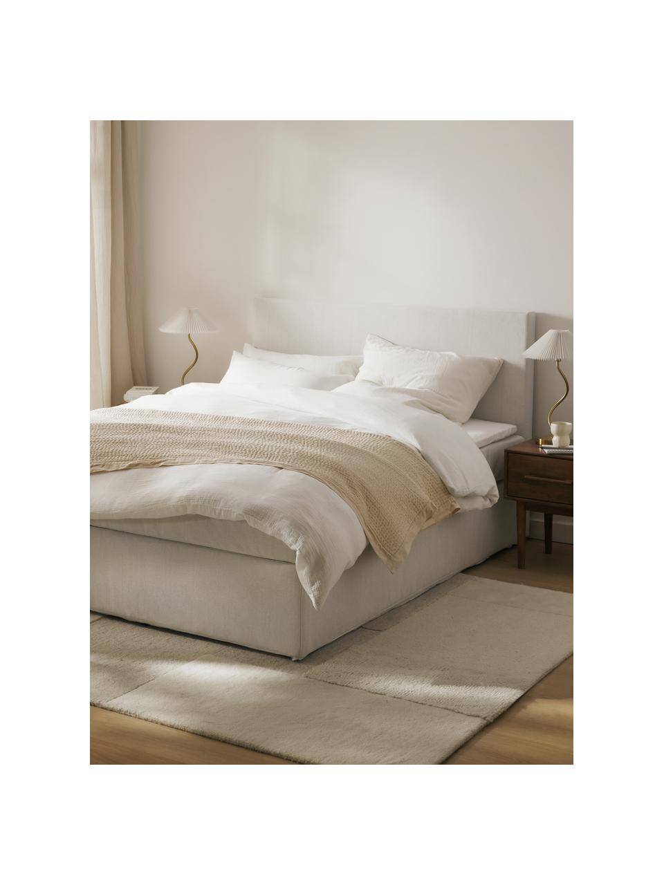 Cama continental Eliza, Tapizado: 100% poliéster Alta resis, Patas: plástico, Tejido blanco crema, An 140 x L 200 cm, dureza H2